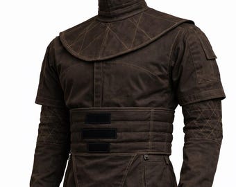 Op Mandalorian geïnspireerd donkerbruin pilotenpak | 4-delige premiejager-cosplay-outfit | Aangepast Star Wars-fankostuum | Op maat gemaakt