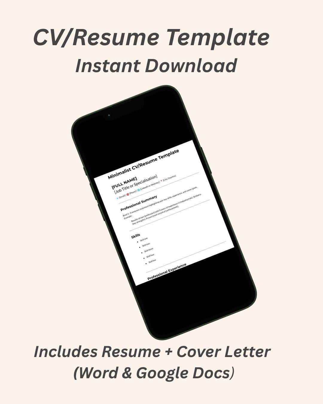 Minimalist Resume Template | Professional CV + Cover Letter | Word ...