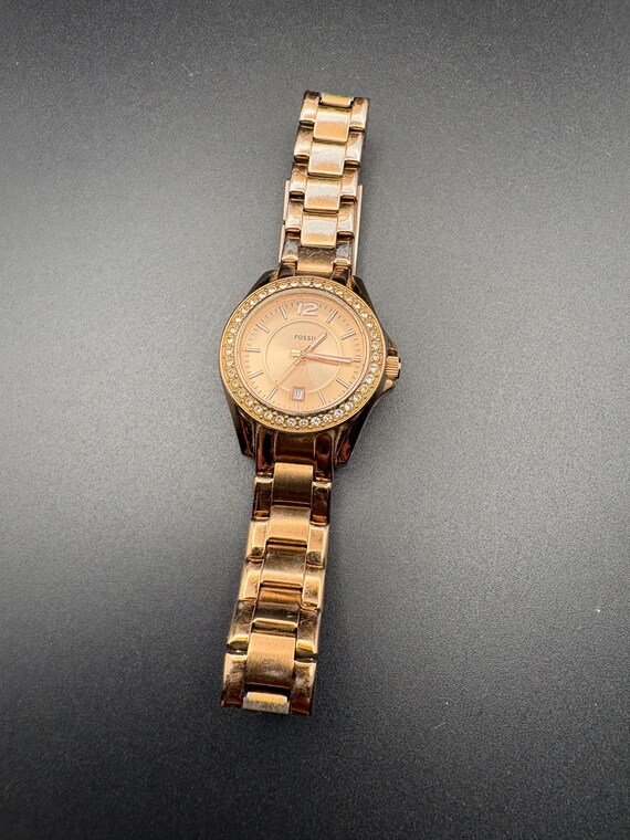 Fossil Riley Mini ES2889 Rose Gold Crystal Bezel Women