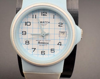 Vintage 1980s Armitron Ladies Watch – Swiss Quartz, White Grid Dial
