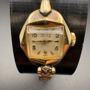 Works Vintage Gruen Gold Tone17 Jewels 17mm Manual Wind Ladies Watch‎ Fit 6.5\