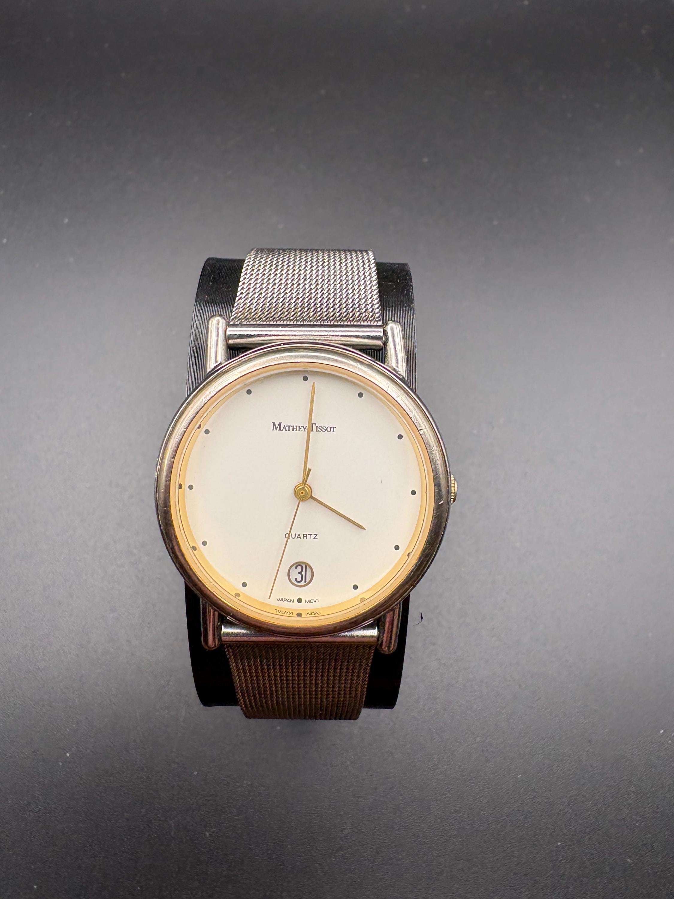 Working VTG Mathey Tissot Swiss 18mm Gold Tone Black Dial WomenS Watch FIT 6.75\