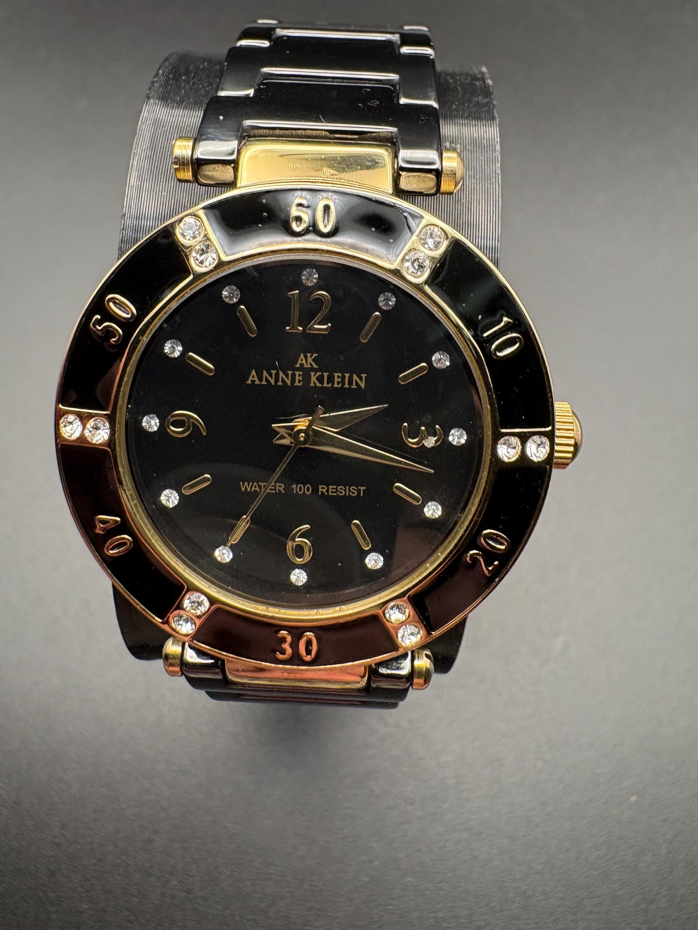 Pre owned Anne Klein Gold-Tone Watch with Black Dial and Charms Anne Klein Watch Black Gold - Etsy main image 4