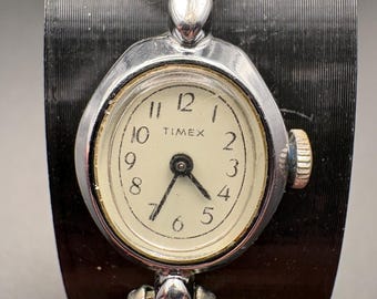 Vintage Timex Women’s Dress Watch Mechanical Hand Wind Fancy Lugs Rhinestone Accents 1980s Working