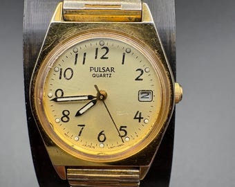 Pulsar by Seiko Quartz Vintage 1990s Jubilee Gold Plated 36mm V533