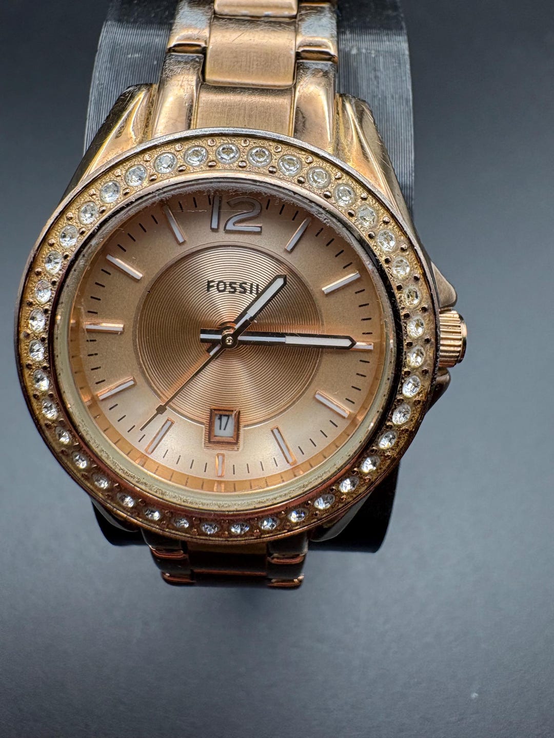 Fossil Riley Mini ES2889 Rose Gold Crystal Bezel Women display picture 2