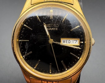 SEIKO Quartz Watch Gold & Steel DIAL BLACK - 7N43-9070 - Etsy