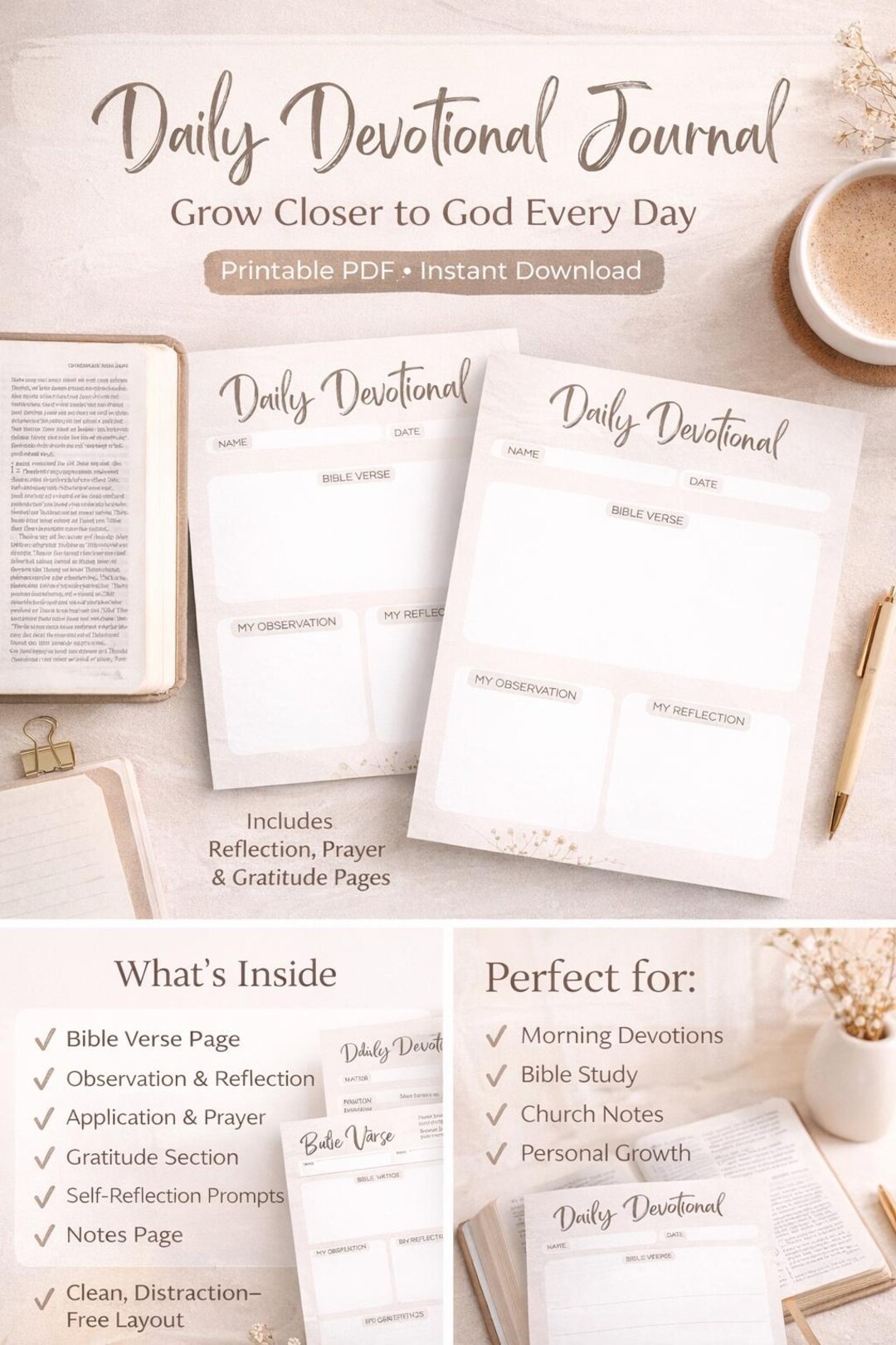 Daily Devotional Journal | Christian Bible Study, Prayer & Gratitude ...