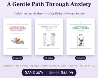 Ensemble de journal « Un chemin en douceur à travers l’anxiété », cahier d’exercices imprimable au format PDF, 3 en 1 | Comprendre l’anxiété, soulager l’anxiété, système nerveux