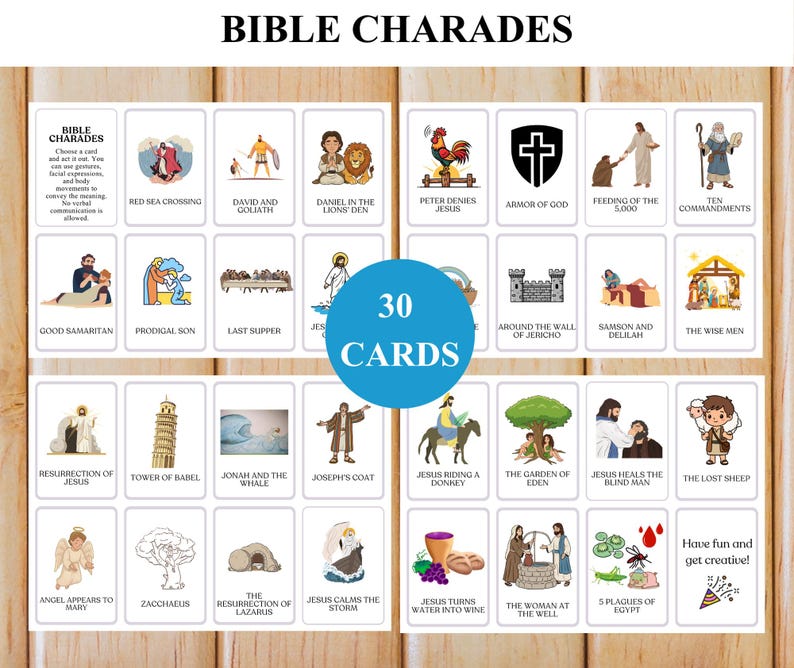Bible Charades Game Cards, Fun Family Game Night Activity, Church Game ...