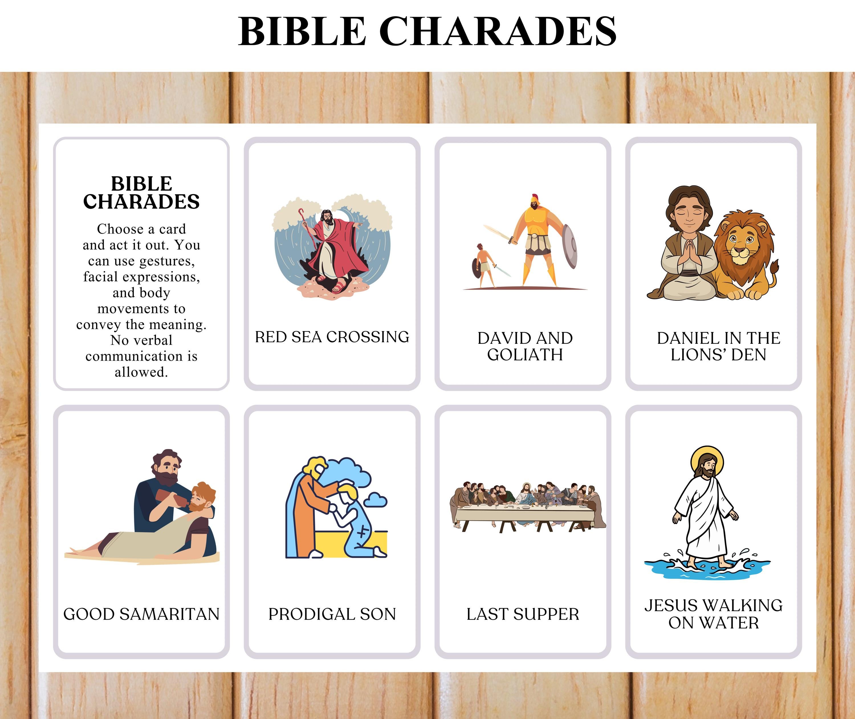Bible Charades Game Cards, Fun Family Game Night Activity, Church Game ...
