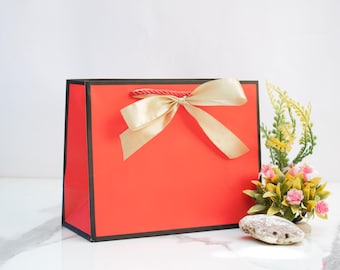 Bolsas de regalo de lujo con lazo rojo, tamaño mediano, con asas de cuerda, para regalos de novia.