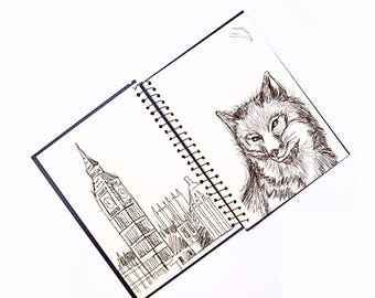 A5+ Sketchbook, Handmade Spiral Hardcover Sketchbook, Artist Drawing Book, Drymedia Art Journal Sketch Pad