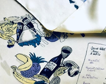Vintage 1950s Novelty Scarf go the Glorious Savoy Hotel Scarf depicting a fabulous Menu!