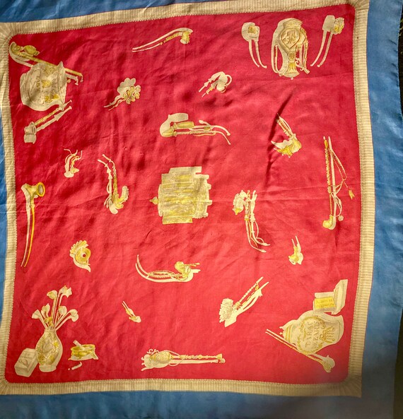 950s Novelty Pink Scarf with Smoking Paraphernal