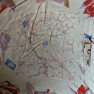 1950s Écharpe publicitaire en soie de fantaisie pour les liens vers l’autoroute avec carte de Coln et Coblence Fabuleux!