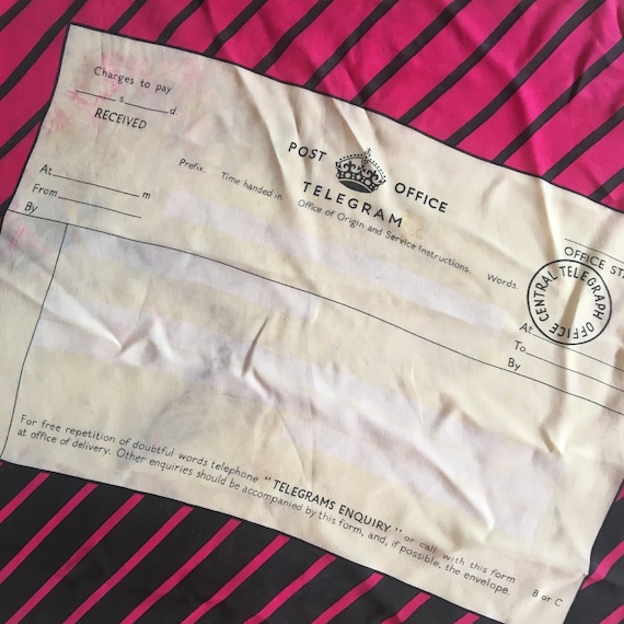 1950s Unique Novelty Postal Telegram Scarf Illustr