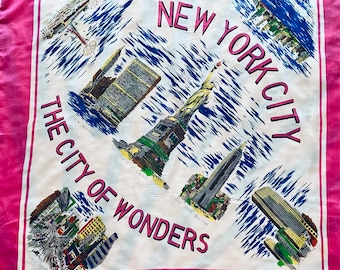NYC Souvenir Silk Scarf 1960s amazing Illustrations scarf as art