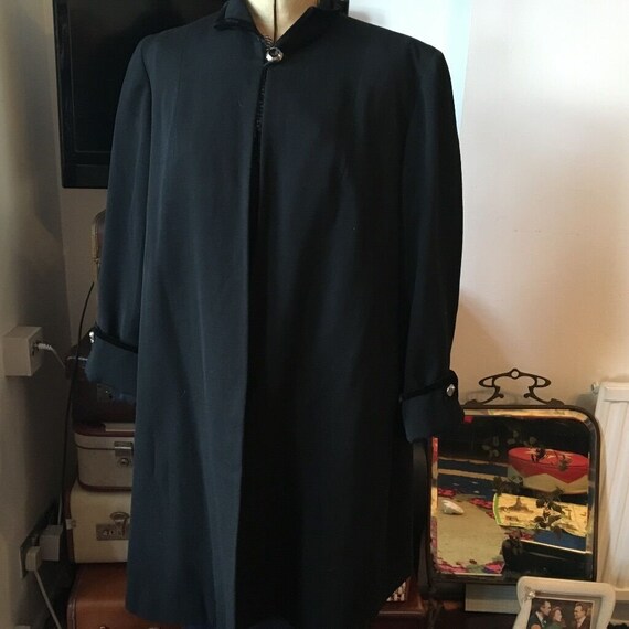 1940s Original Black Gabardine Swing Jacket with V