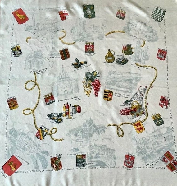 Amazing 1940s / 50s Novelty Food and Wine Scarf a… - image 1