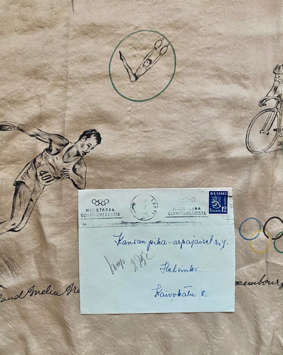 Vintage 1948 Rare London Olympic Large Silk Scarf… - image 1