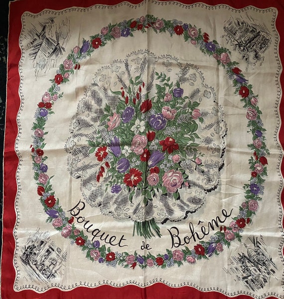 1940s Charming Floral Silk Scarf
