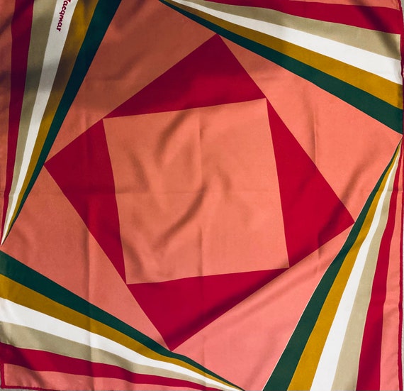 Jacqmar Scarf 1980s  Geometric Pink red Scarf Fab… - image 1