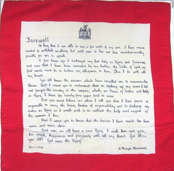 1937 Kind Edward V111 Abdication Speech on a silk… - image 1