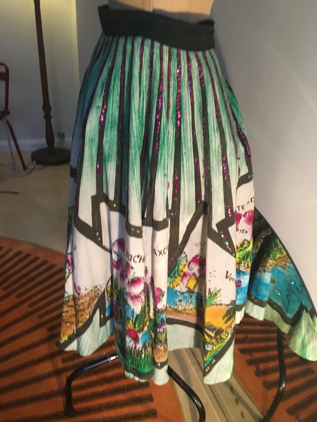 1950s Painted & Sequined Mexican Skirt main image 1