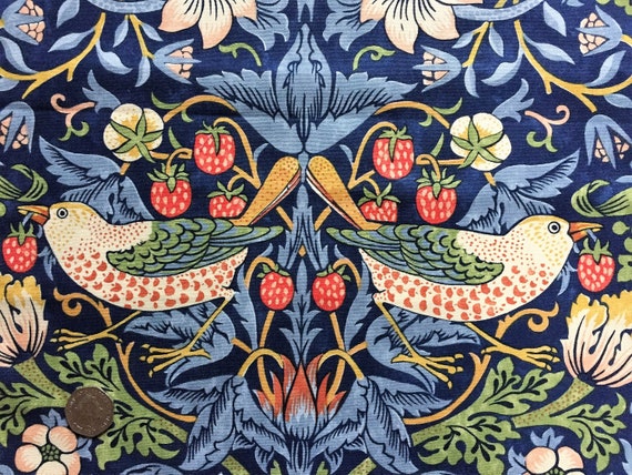 William Morris Fabric Strawberry Thief In Dark Blue 45cmx 50cm Etsy