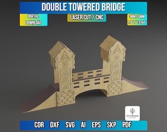 Double Towered Bridge Laser Cut File, Wooden Toy Bridge SVG DXF, Tower Bridge Model Digital Download, CNC Cutting Template