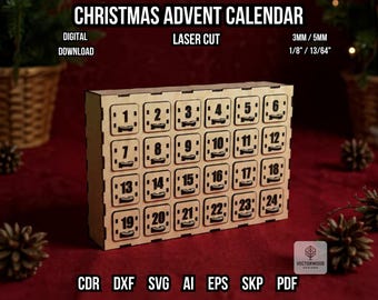 Laser Cut Christmas Advent Calendar SVG: 24 Drawer Design (Digital Download)