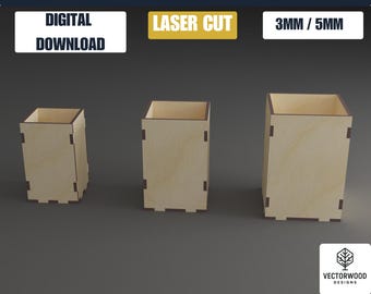 Pencil Holder Laser Cut Files, Desk Organizer SVG DXF, Wooden Box Digital Download, CNC Cut Template, 3mm 5mm plywood