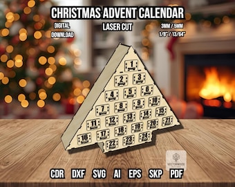Christmas Advent Calendar Laser Cut File: Wooden 24 Drawer SVG (Digital Download)