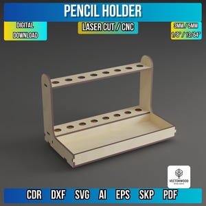 Laser Cut Pencil Holder File | CNC Desk Organizer Template (Digital Download)