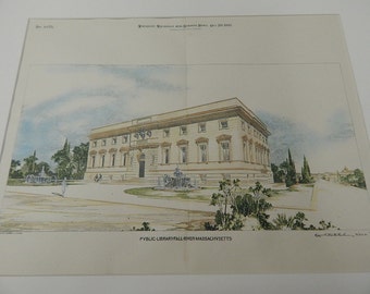 Antique Davenport Original Plan Architecture Hand Colored Iowa Vintage William L Woollett 1901 Architects Public Library