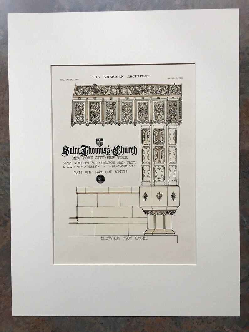 Architecture Font All Saints Cathedral Original Plan Halifax Nova Scotia Architects 1914 Cram Goodhue /& Ferguson Hand Colored