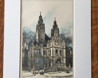 Glasgow Art Gallery, Scotland, UK, 1898, Simpson & Allen, Architects. Hand Colored, Original Plan, Architecture, Vintage, Antique