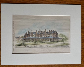 Winter Motel at the Seaside, 1880. Bruce Price, Architects. Hand Colored, Original, Architecture, Vintage, Antique