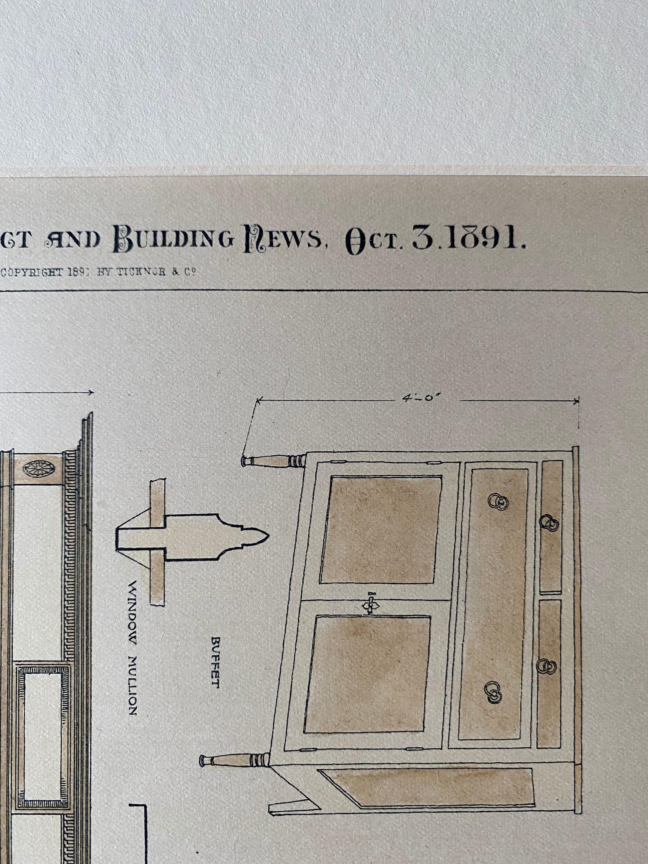 Colonial Work, Sacket's Harbor, New York, 1890. Hand Colored, Original