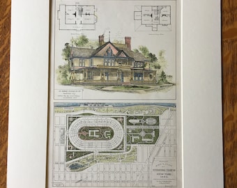 Robert Fulton House, Montclair, New Jersey, 1880, See & Berg, Architects. Hand Colored, Original, Architecture, Vintage, Antique