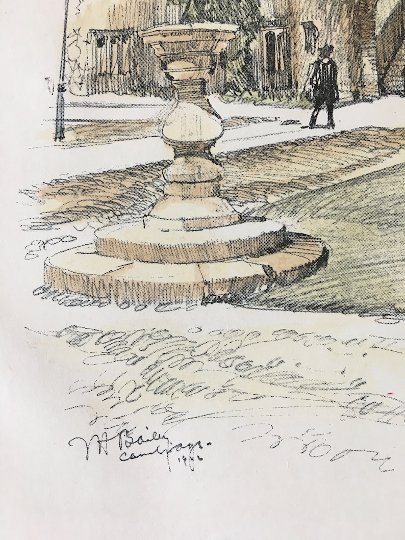 UK Architects Original Hand Colored Vintage Clock Tower Trinity College Architecture 1902 Drawn by Vernon Howe Bailey Cambridge
