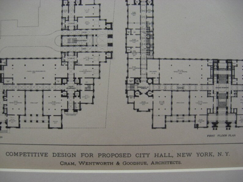 Hand Colored, Original Plan, City Hall, New York, 1896, Cram, Wentworth