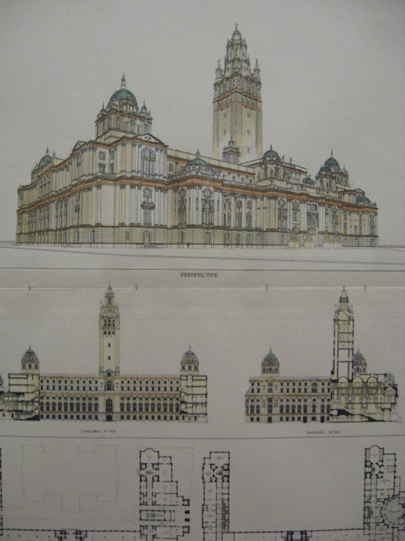 Hand Colored, Original Plan, City Hall, New York, 1896, Cram, Wentworth