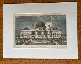 US Capitol, East Front, Washington DC, 1897. Hand Colored, Original, Architecture, Vintage, Antique