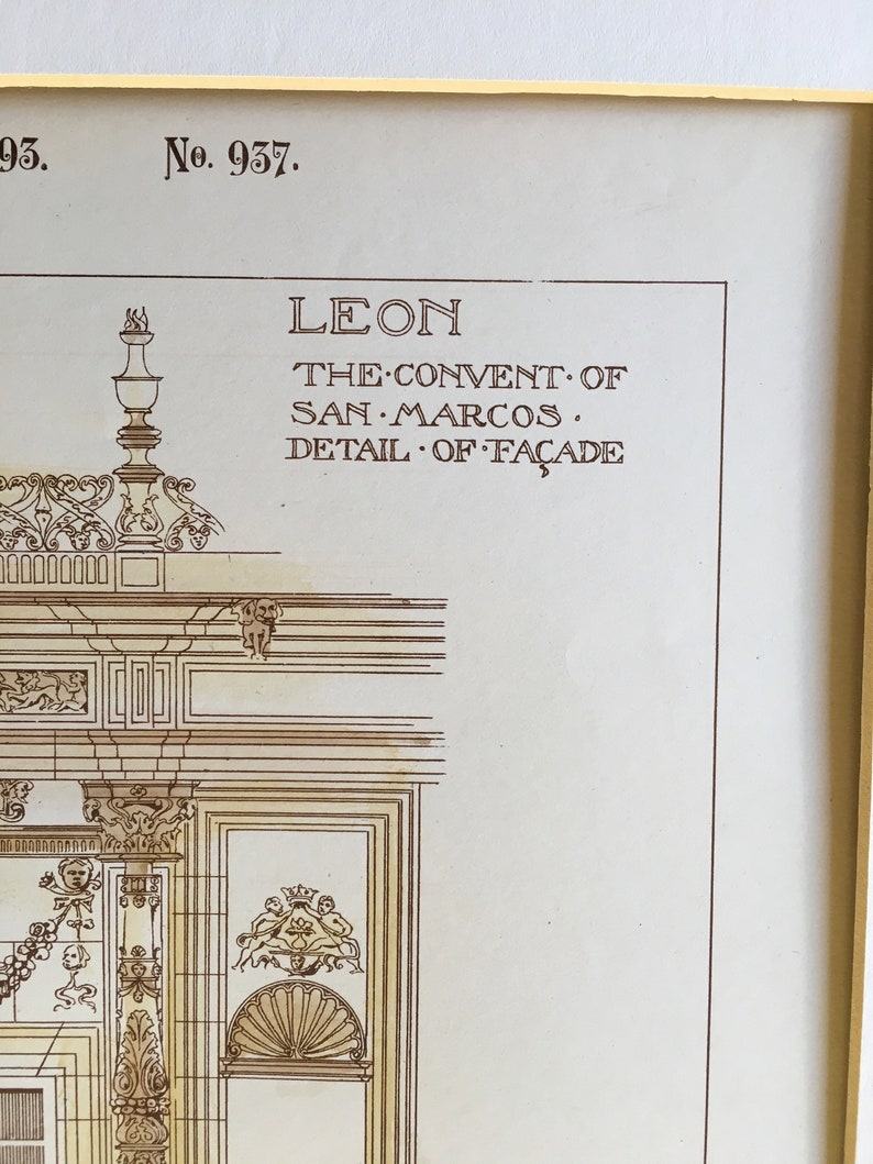 Convent of San Marcos Architecture De Alava /& De Badajoz el Mozo Original Architects Leon 1893 Spain Antique Hand Colored Vintage