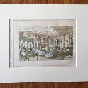 Drawing Room, Coombe Warren, England, 1881. G Devey, Architects. Hand Colored, Original Plan, Architecture, Vintage, Antique image 1