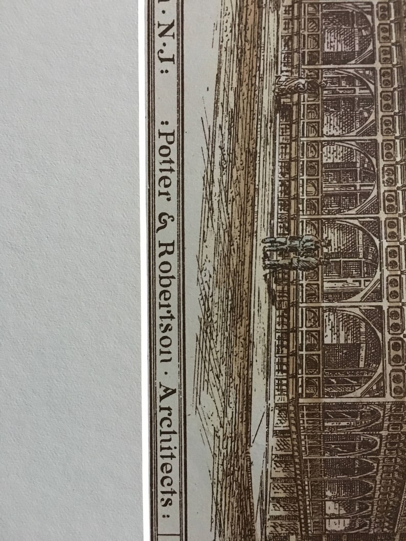 1876 New Jersey Hotel at Princeton Architecture Original Plan Hand Colored Potter /& Robertson Antique Vintage Architects