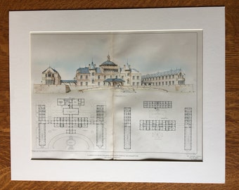 Rhode Island State Hospital for Consumptives, 1903. Smith & Walker, Architects. Hand Colored, Original, Architecture, Vintage, Antique