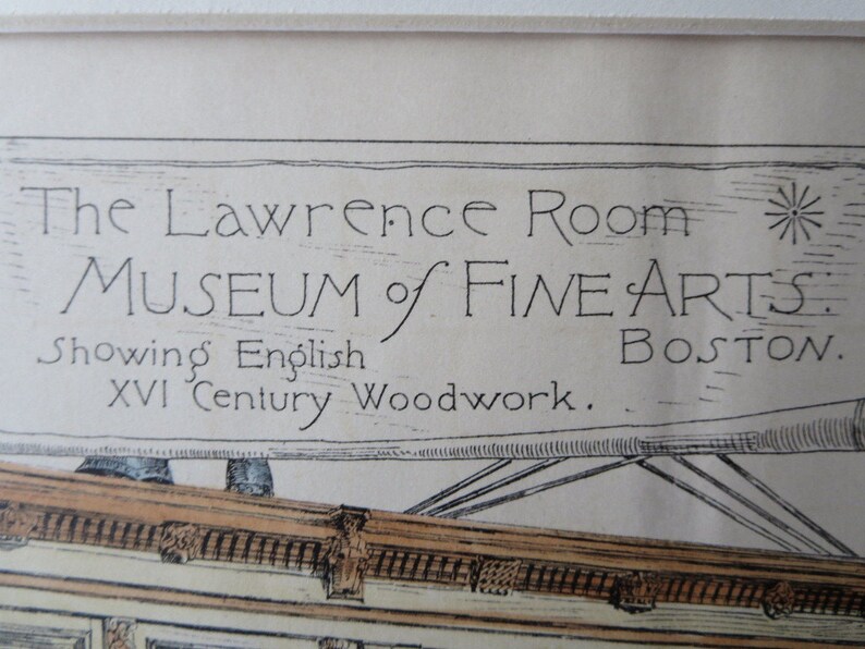 Massachusetts Museum of Fine Arts Antique 1880 Hand Colored Vintage Lawrence Room Boston Architecture Original Plan Illustration